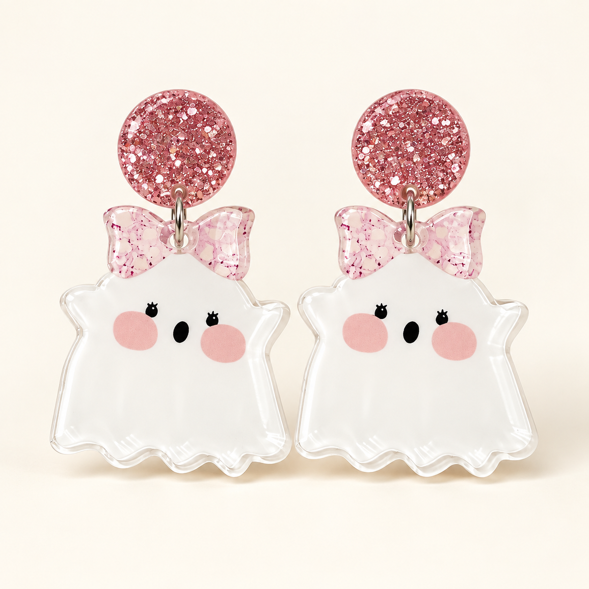 Pink Glitter Ghost Dangle Earrings