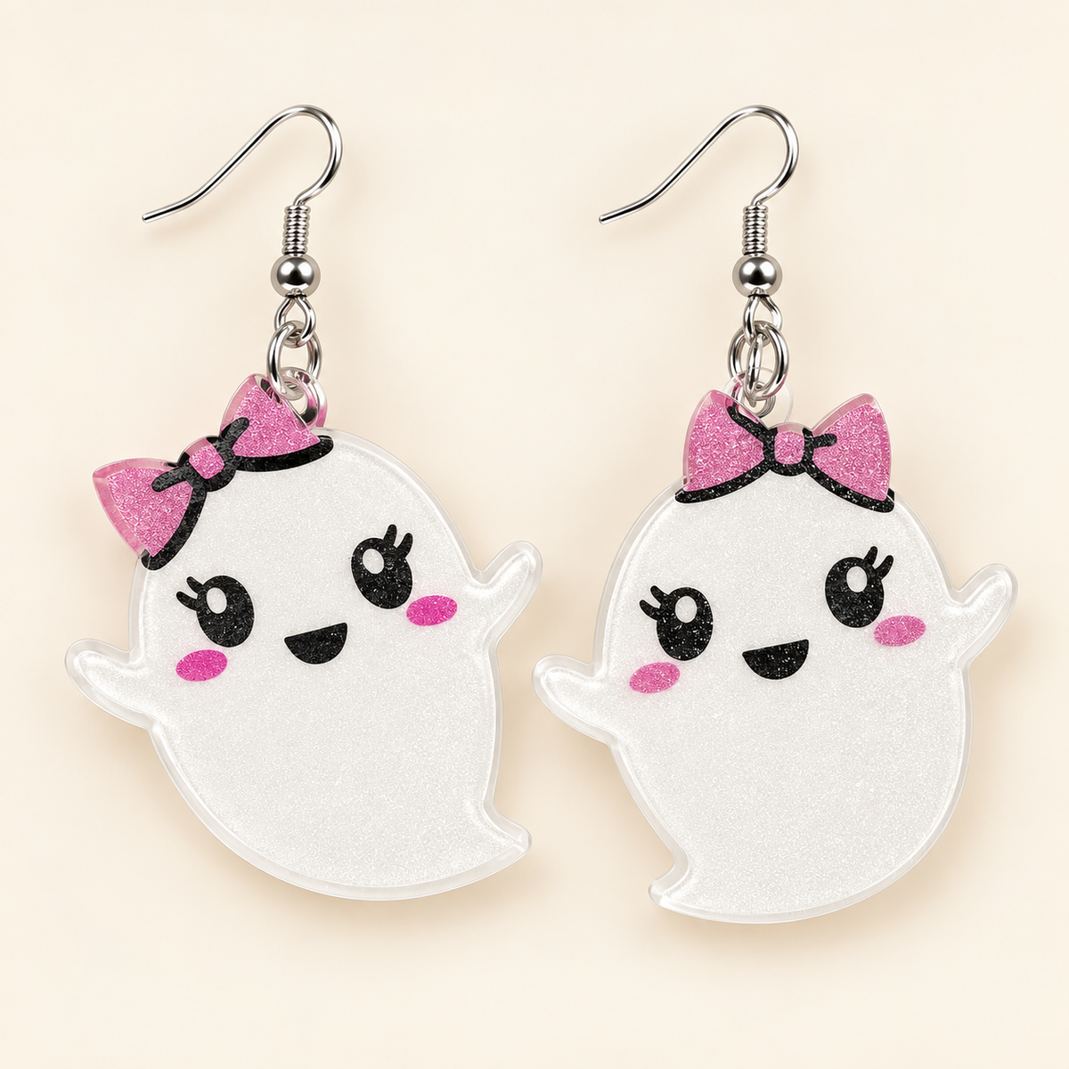 Pink Bow Ghost Dangle Earrings