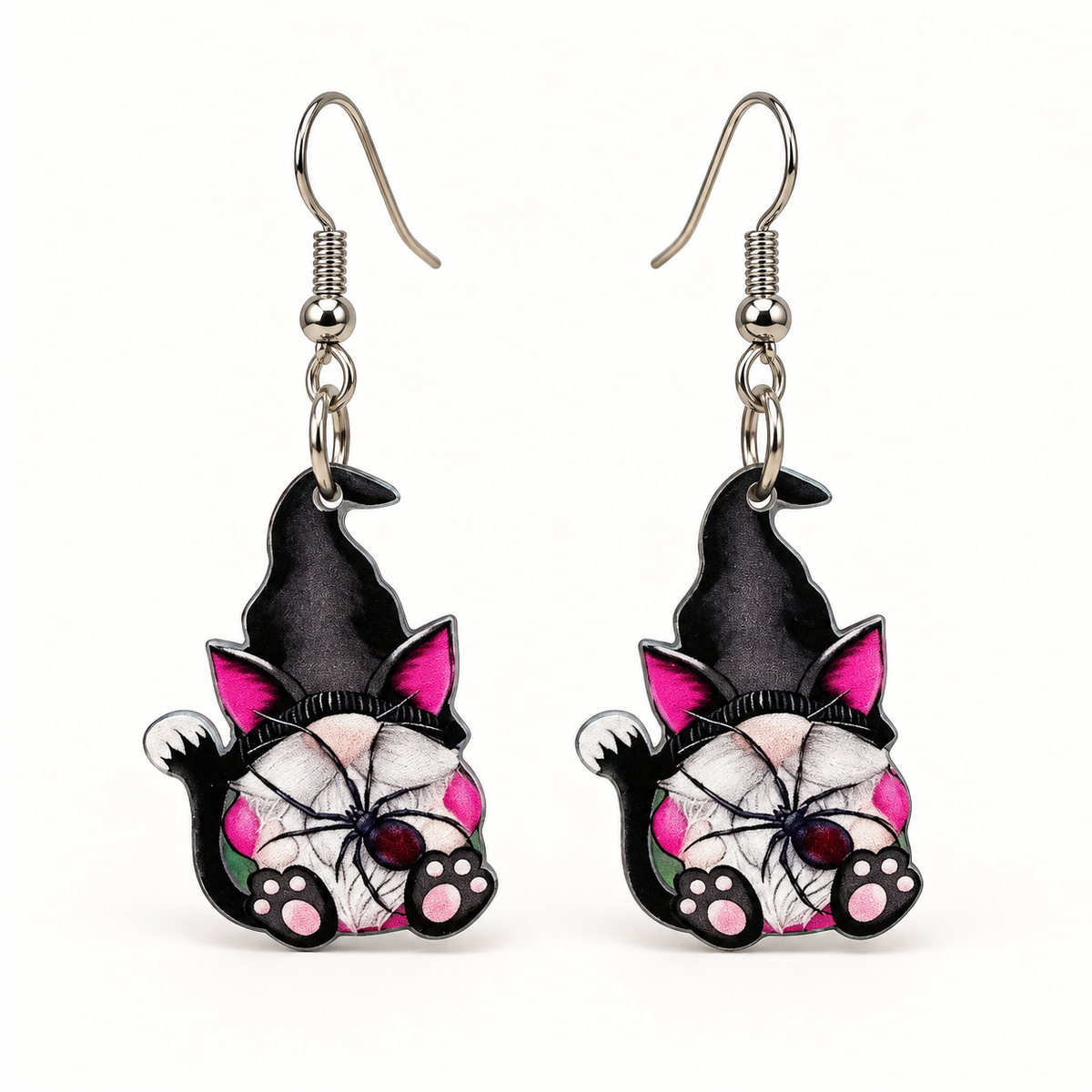 Witchy Black Cat & Spider Halloween Earrings
