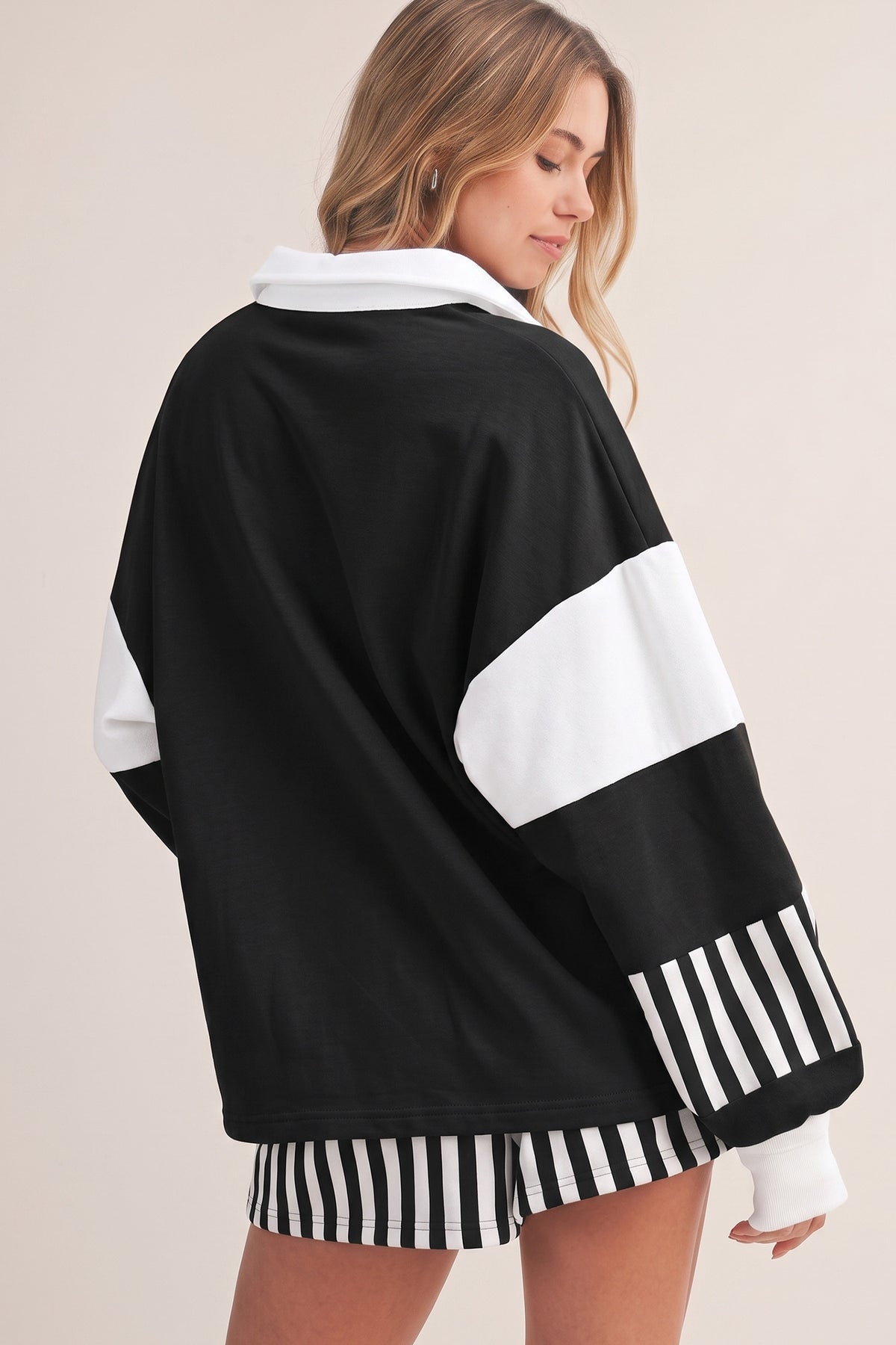 Off-Duty Chic Black & White Striped Shorts Set