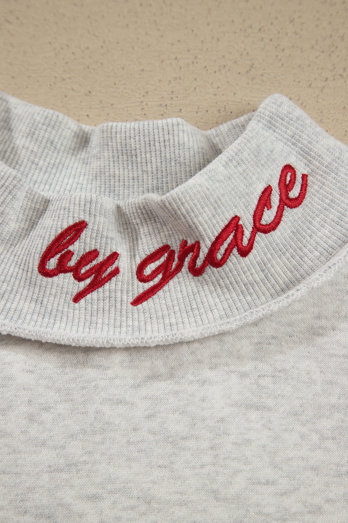 Fiery Red Saved By Grace Embroidered Detail Letter Graphic High Neck Sweatshirt