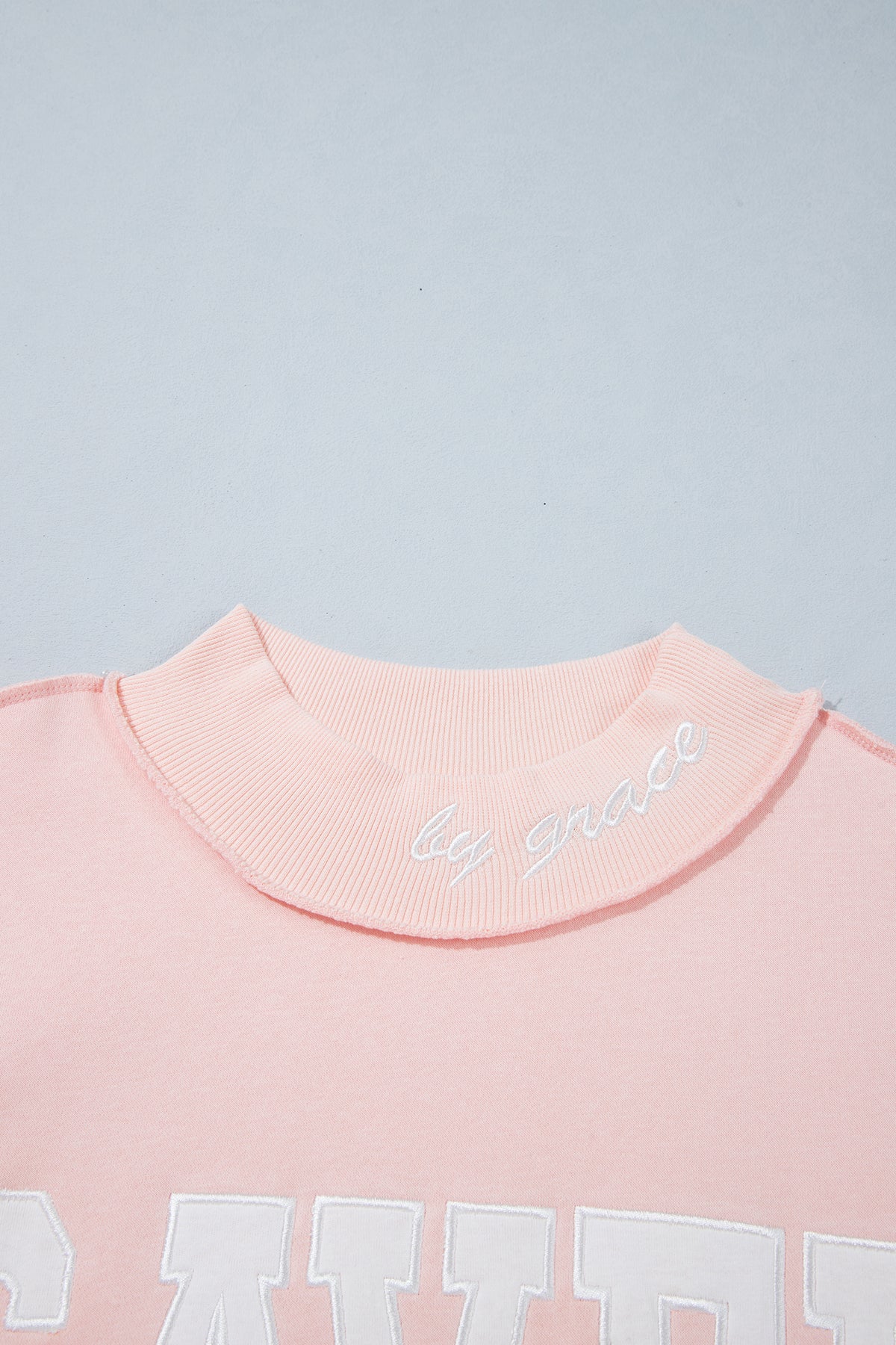 Fiery Red Saved By Grace Embroidered Detail Letter Graphic High Neck Sweatshirt