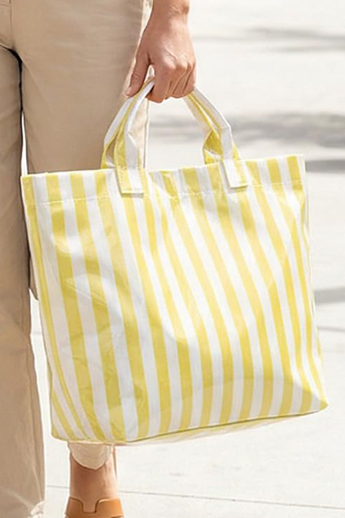 Rose Red Glossy Striped Vinyl Large Tote Bag (Color Varied)