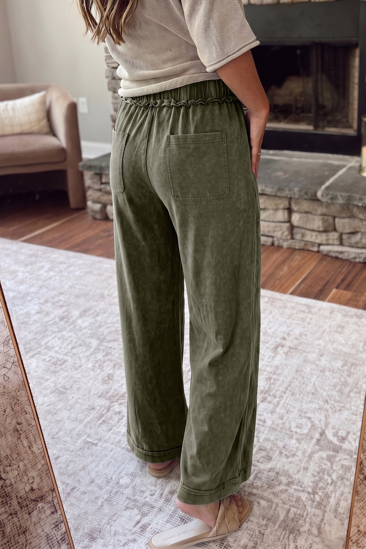 Ashleigh Blue Mineral Wash Seam Detail Flare Leg Drawstring Pants