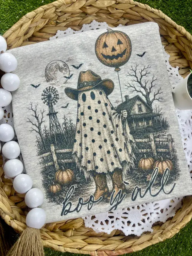 “Boo Y’all” Western Ghost Halloween Graphic Tee — PREORDER