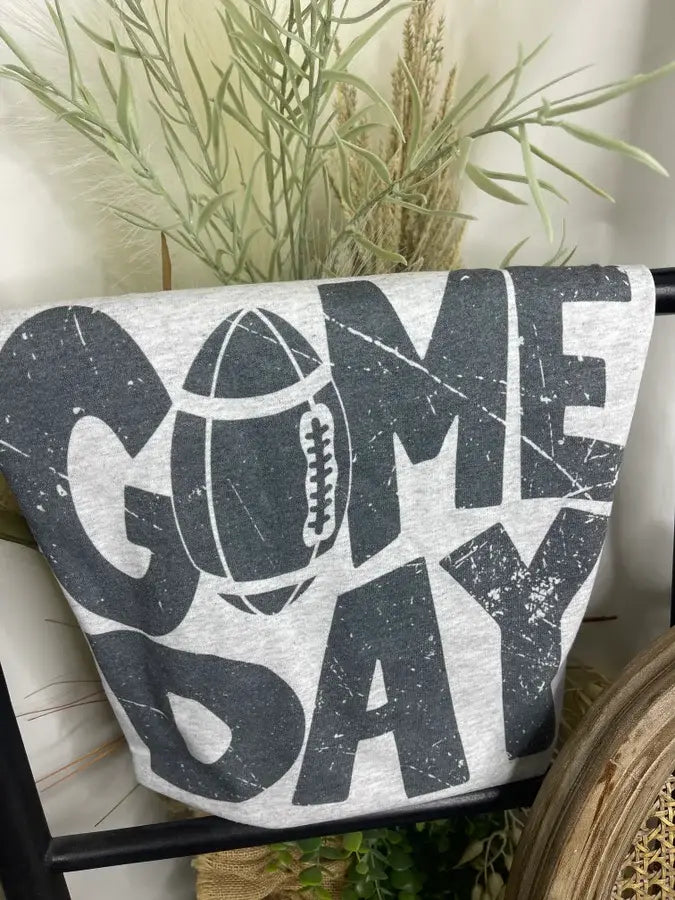 “Game Day” Distressed Football Graphic Tee — PREORDER