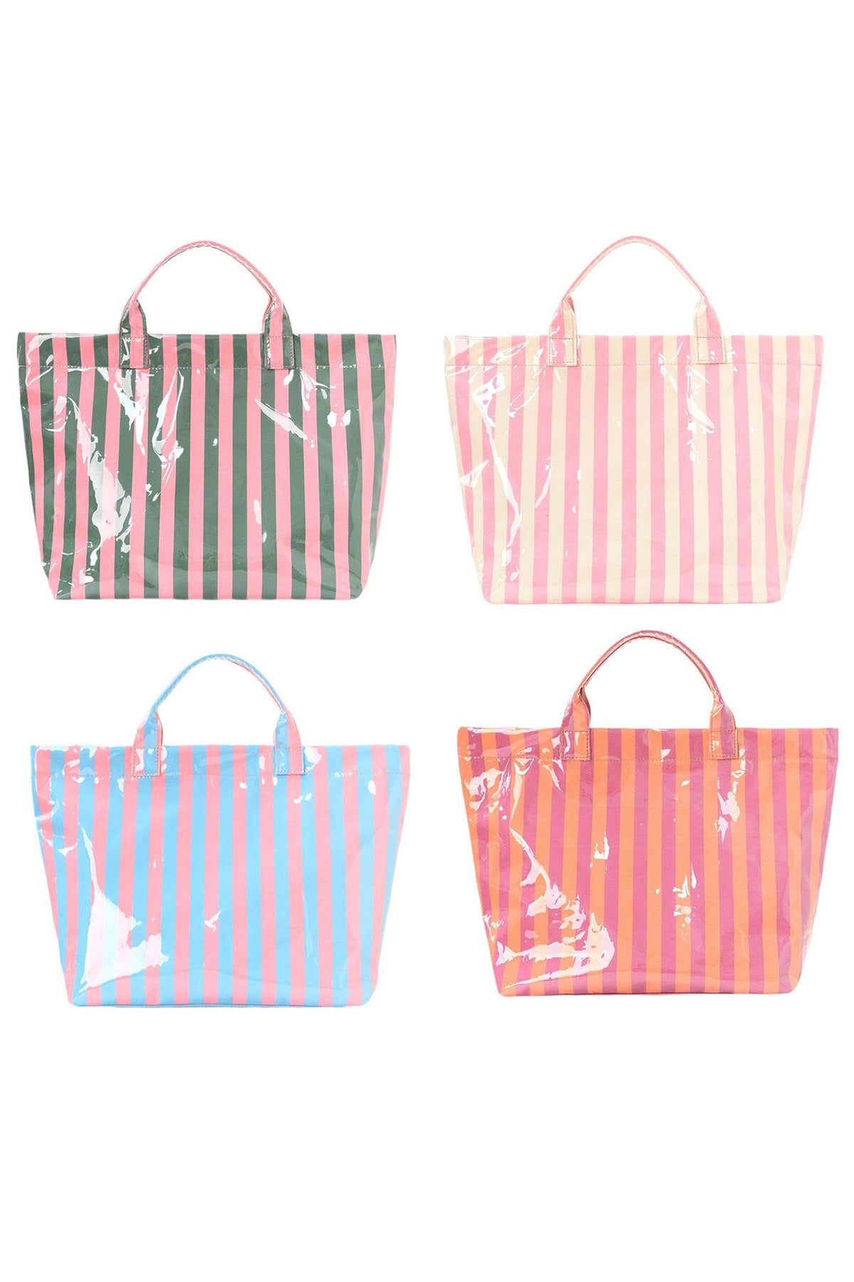 Rose Red Glossy Striped Vinyl Large Tote Bag (Color Varied)