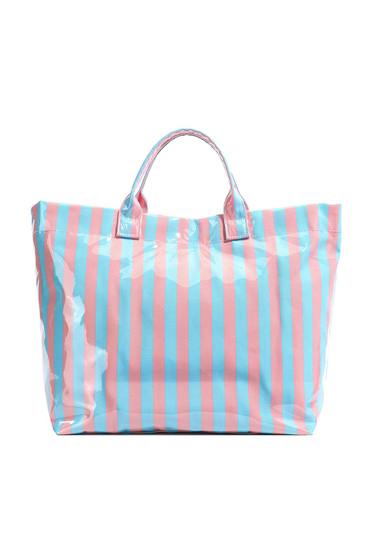 Rose Red Glossy Striped Vinyl Large Tote Bag (Color Varied)