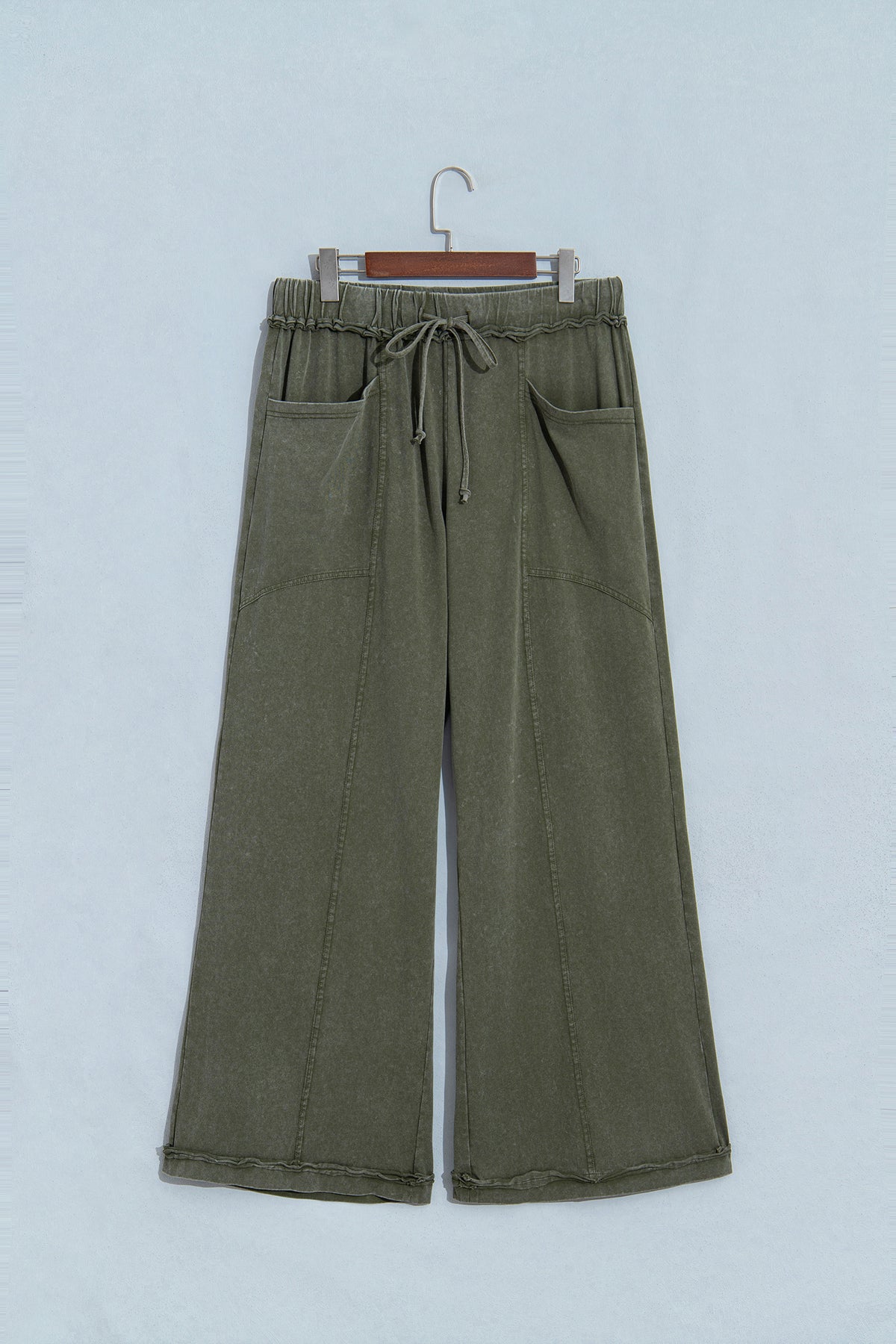 Ashleigh Blue Mineral Wash Seam Detail Flare Leg Drawstring Pants