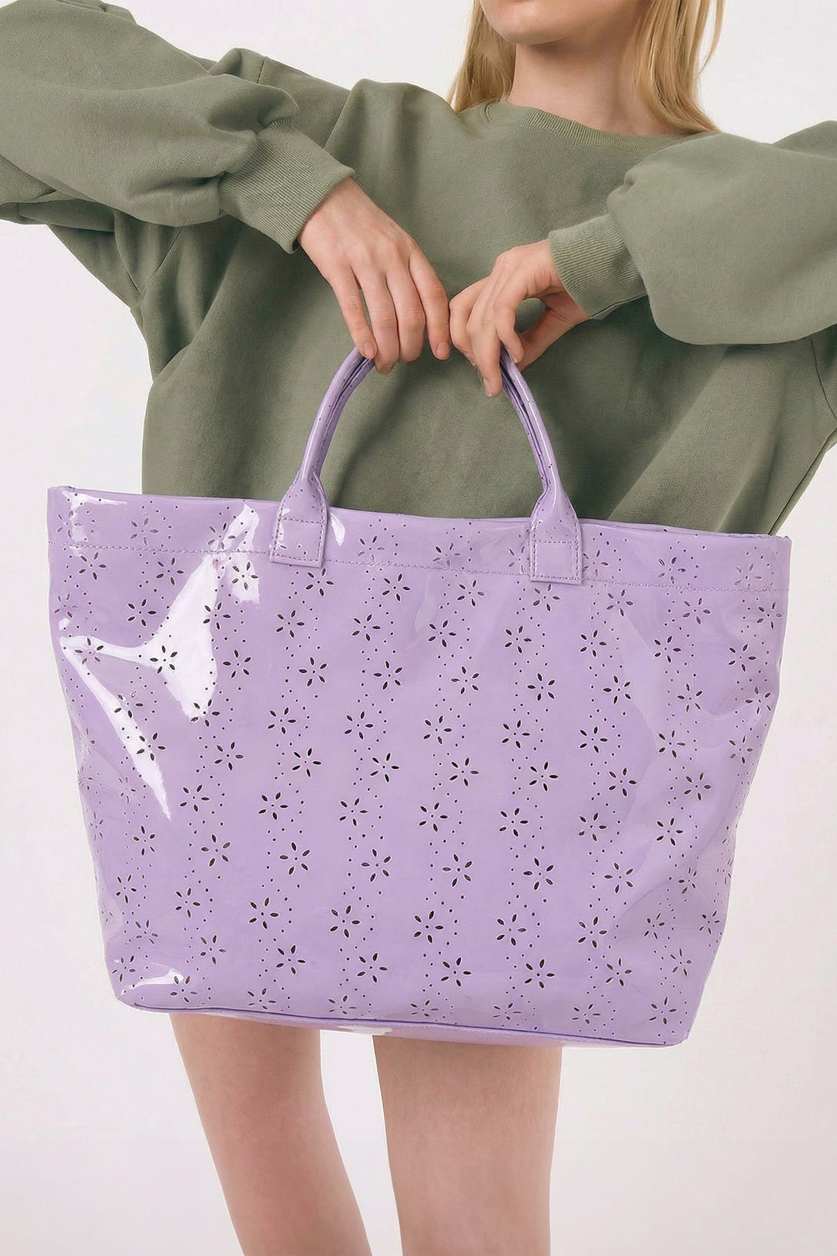 Color black Plaid Pattern PVC Glossy Waterproof Tote Bag