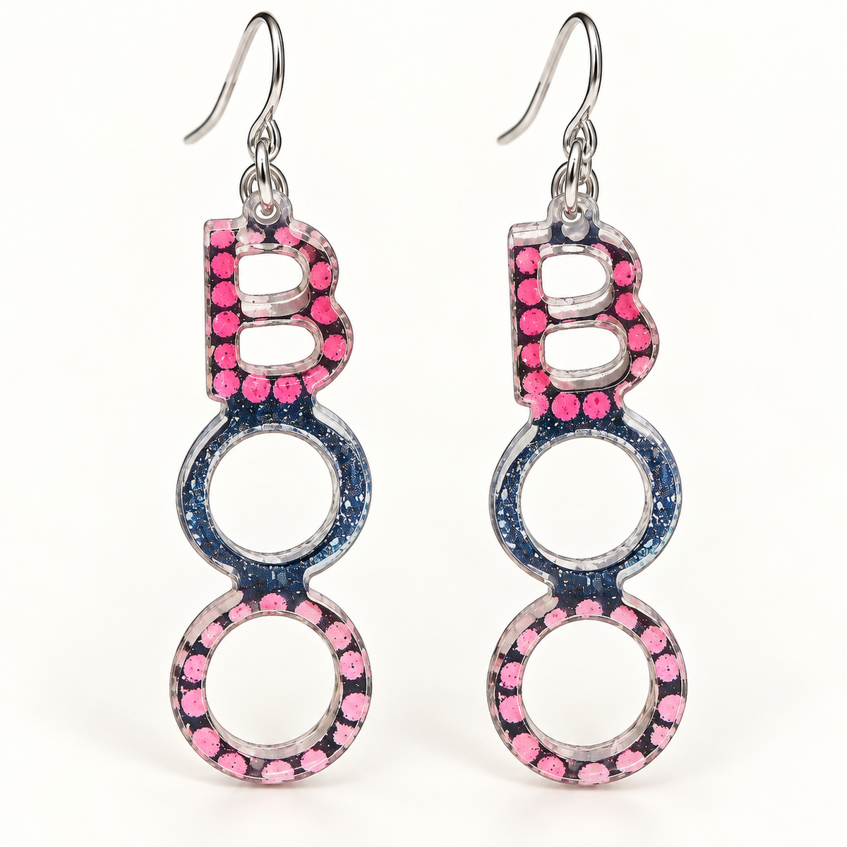 Pink Polka Dot BOO Halloween Dangle Earrings