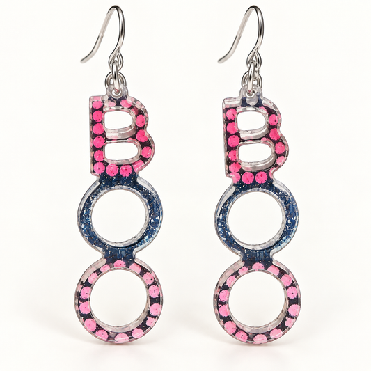 Pink Polka Dot BOO Halloween Dangle Earrings