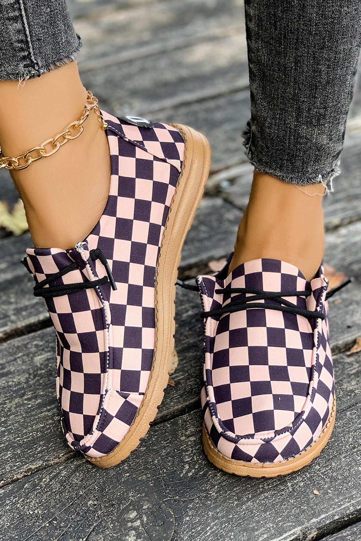 Blush Checkered Casual Slip-On Loafers