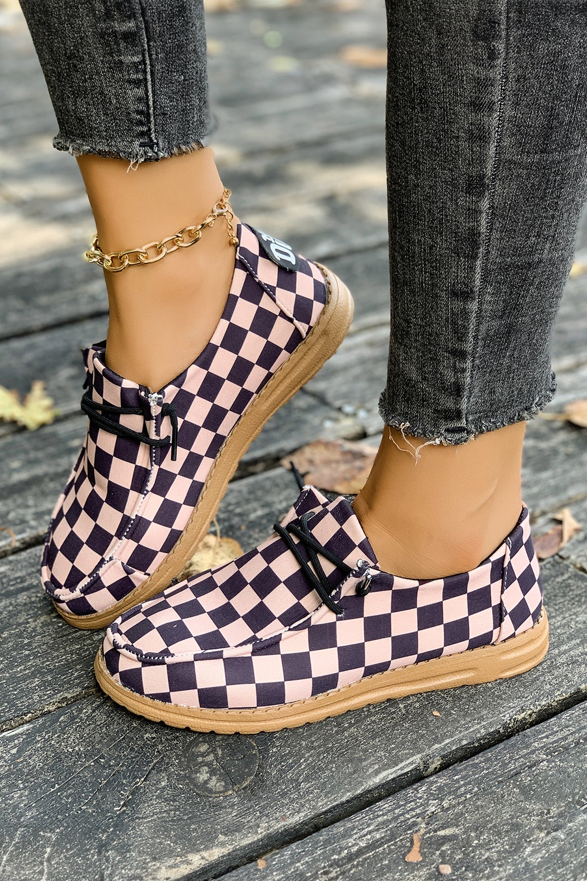 Blush Checkered Casual Slip-On Loafers