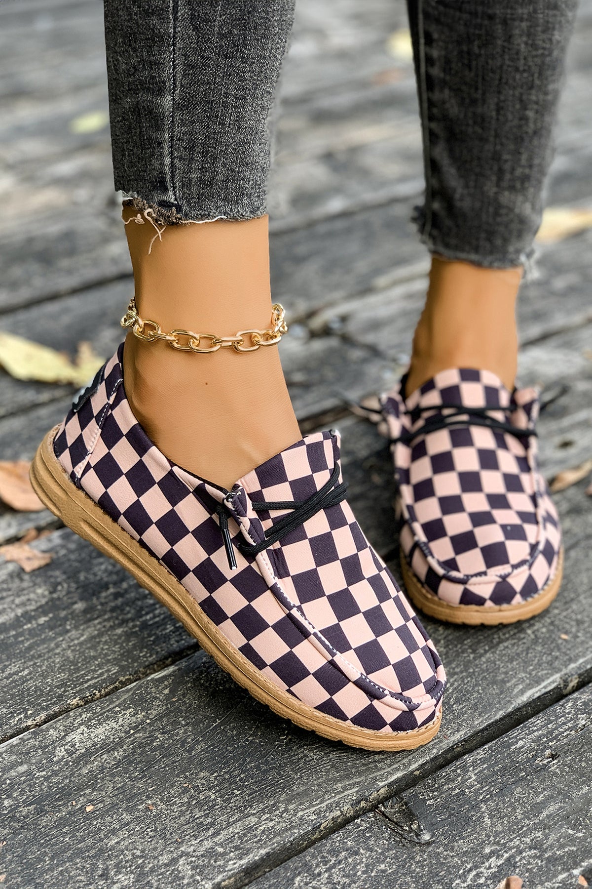 Blush Checkered Casual Slip-On Loafers