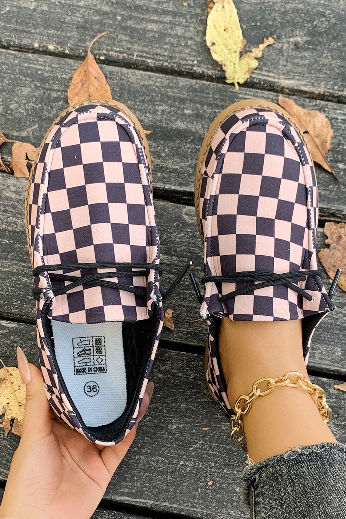 Blush Checkered Casual Slip-On Loafers