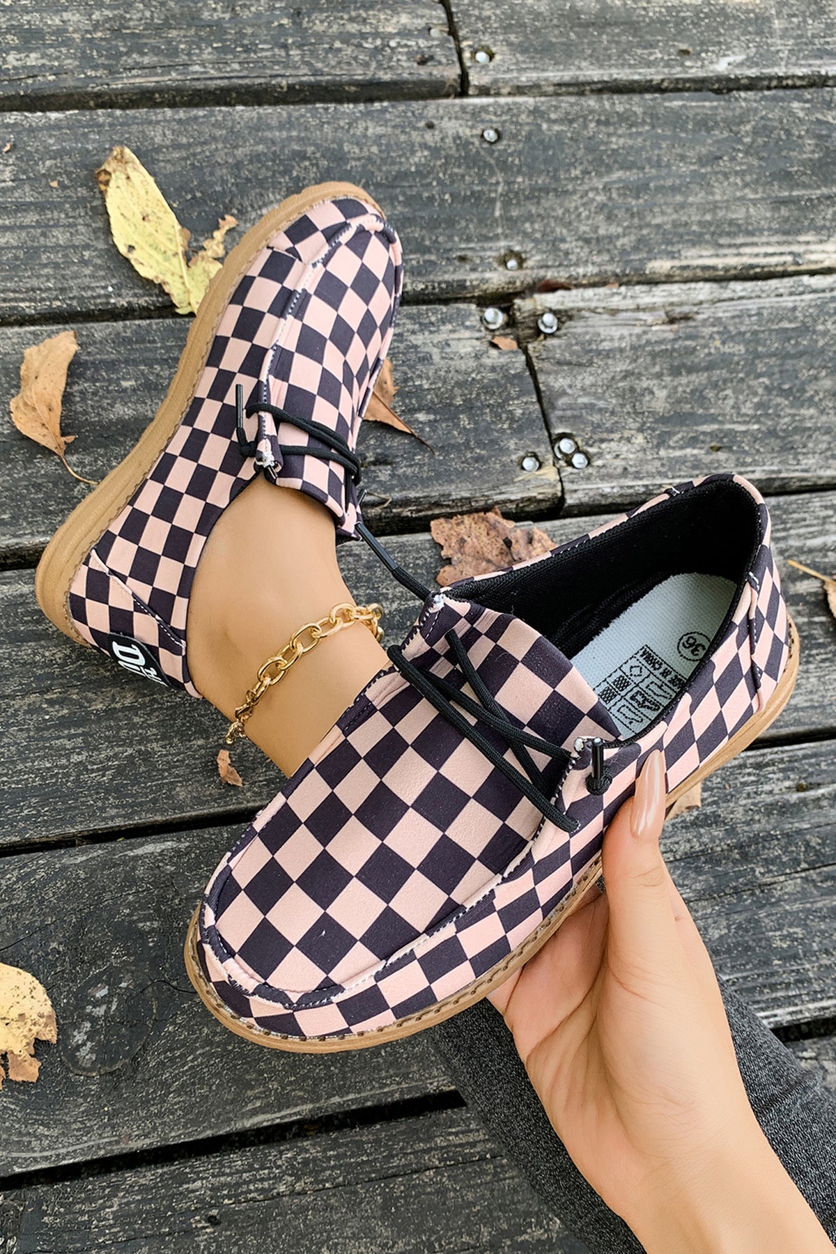 Blush Checkered Casual Slip-On Loafers