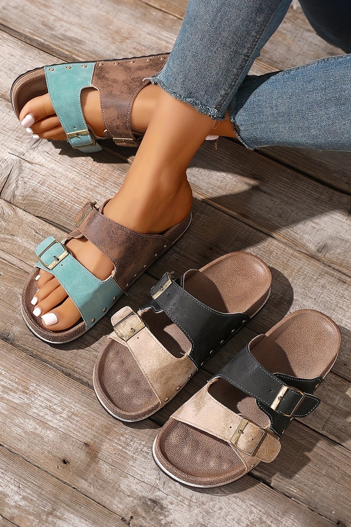 Walk This Way Two-Tone Buckle Sandals