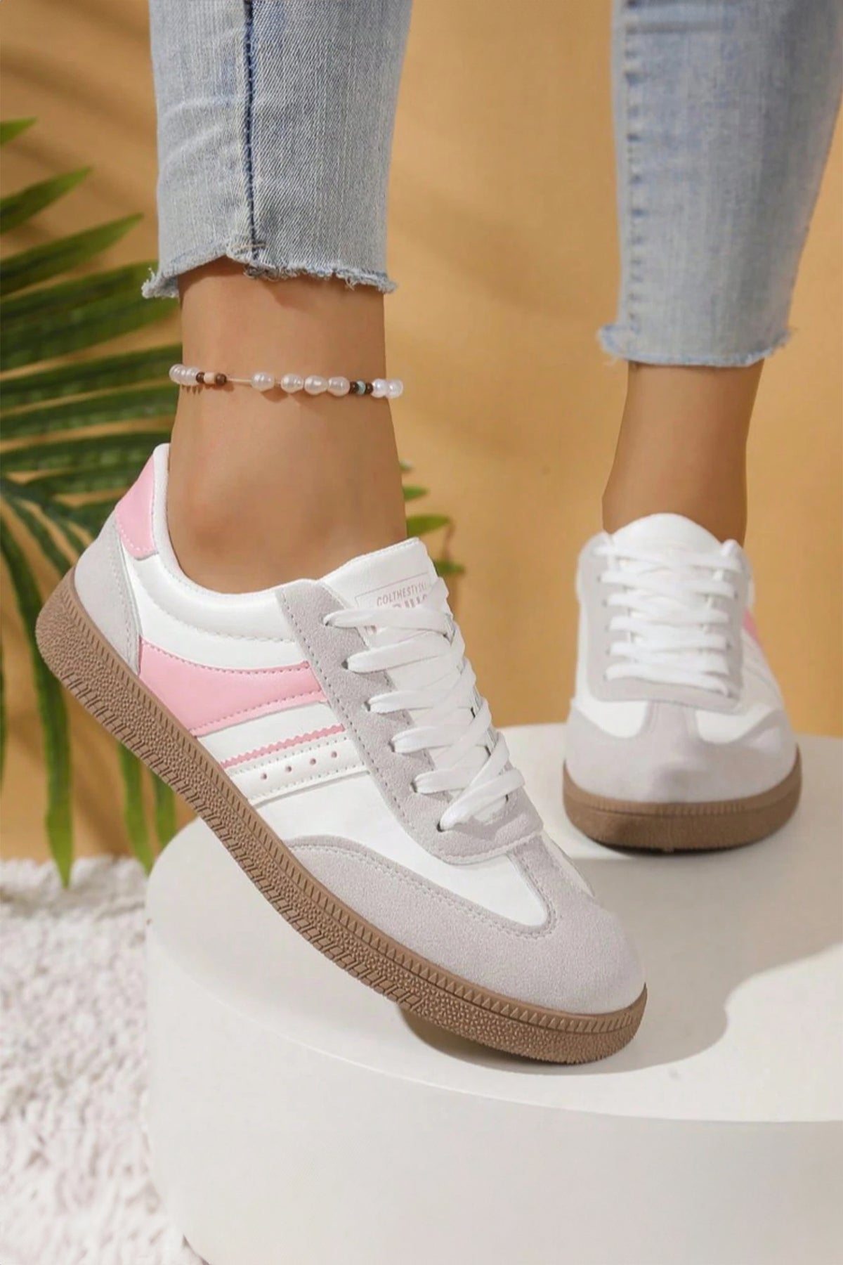 Pretty in Pink Retro Lace-Up Sneakers