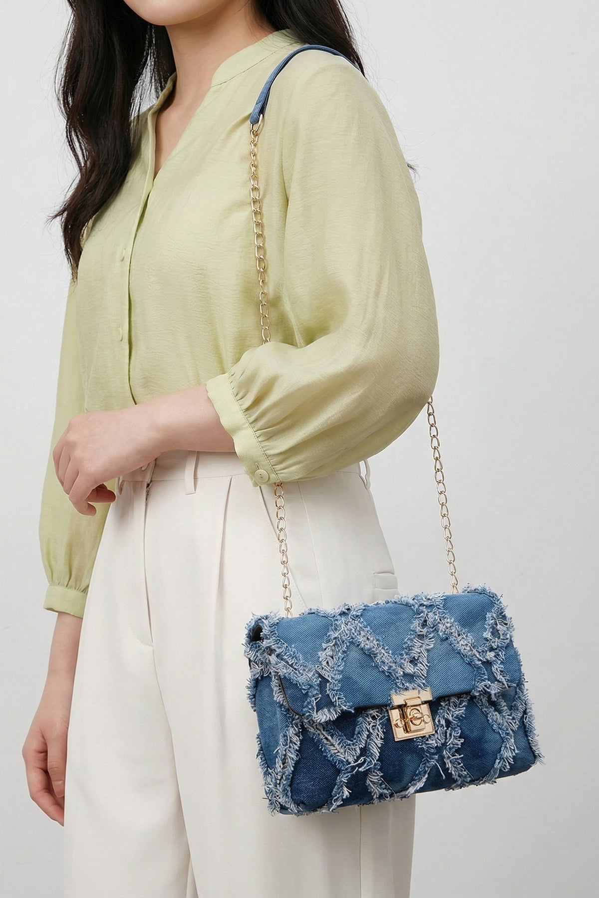 Denim Days Frayed Patchwork Crossbody Bag