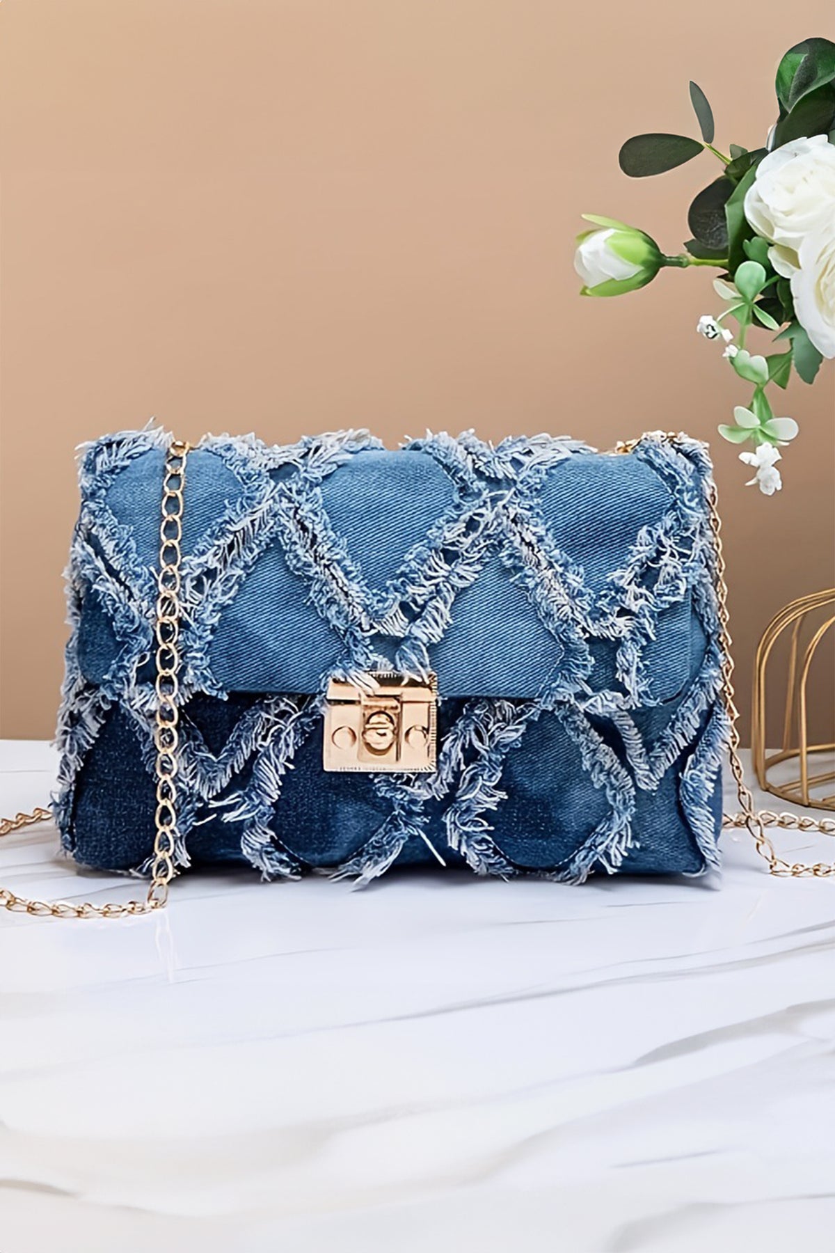 Denim Days Frayed Patchwork Crossbody Bag
