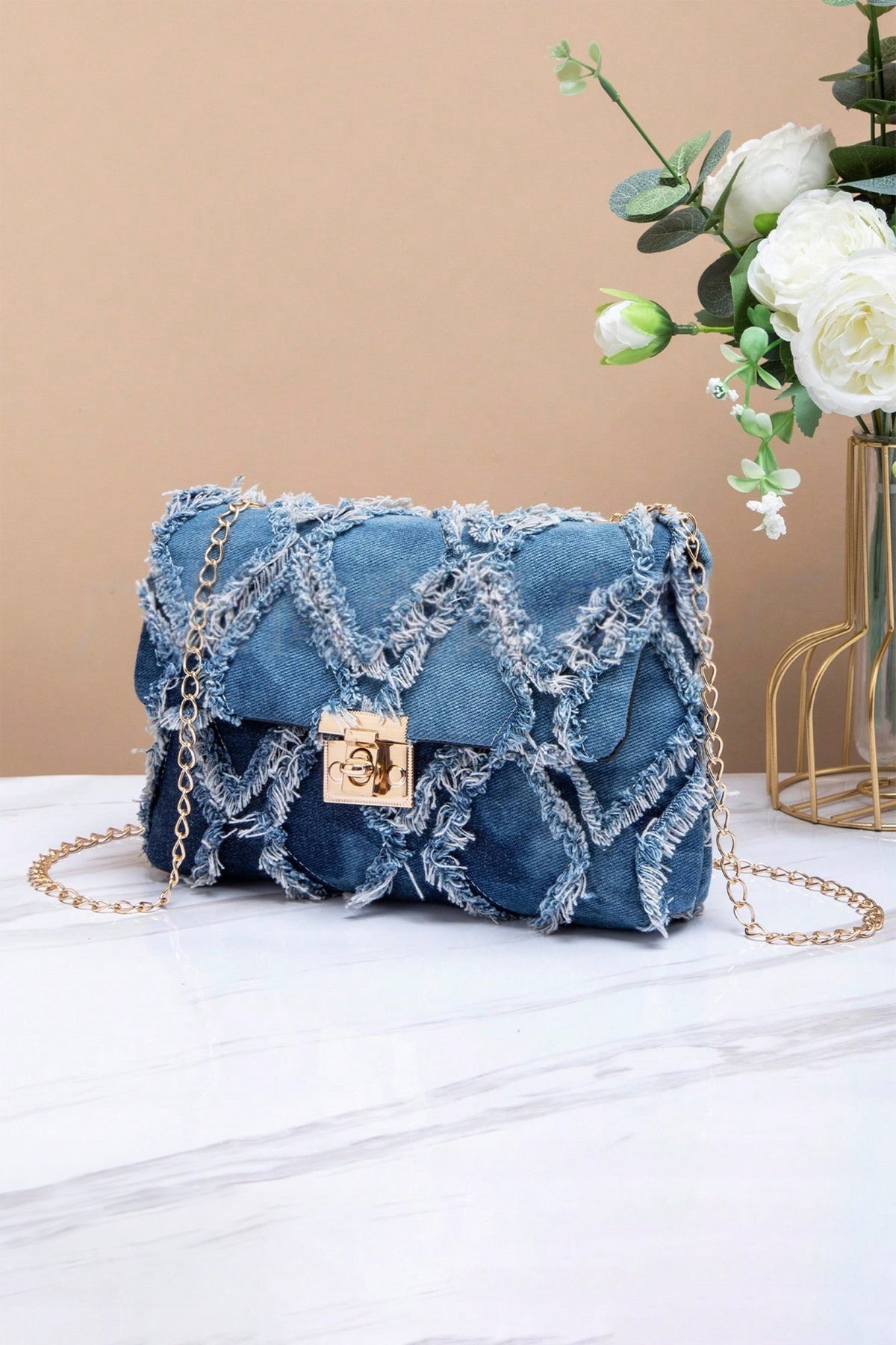 Denim Days Frayed Patchwork Crossbody Bag
