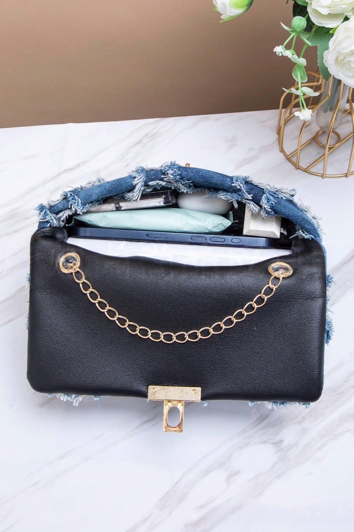 Denim Days Frayed Patchwork Crossbody Bag