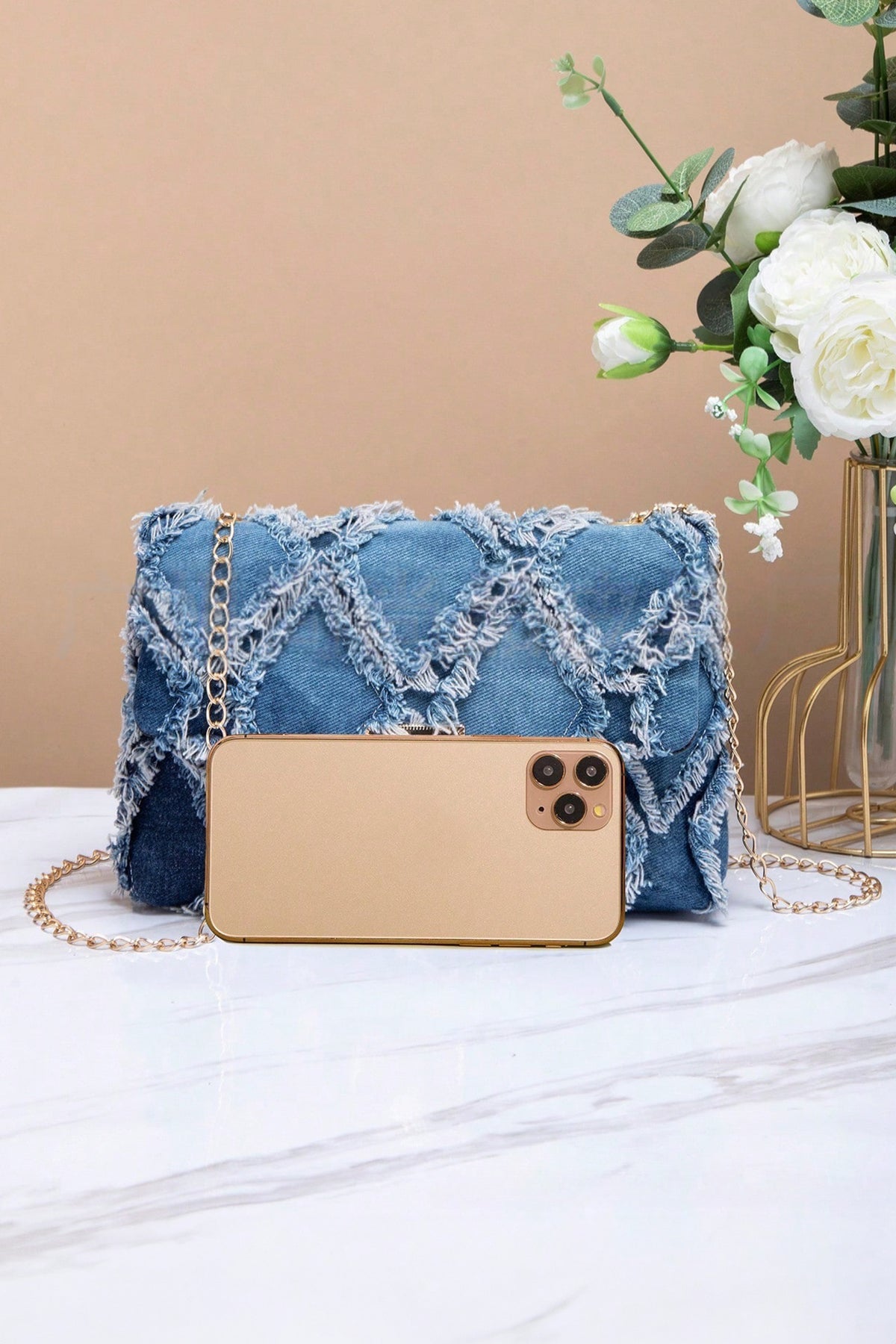 Denim Days Frayed Patchwork Crossbody Bag