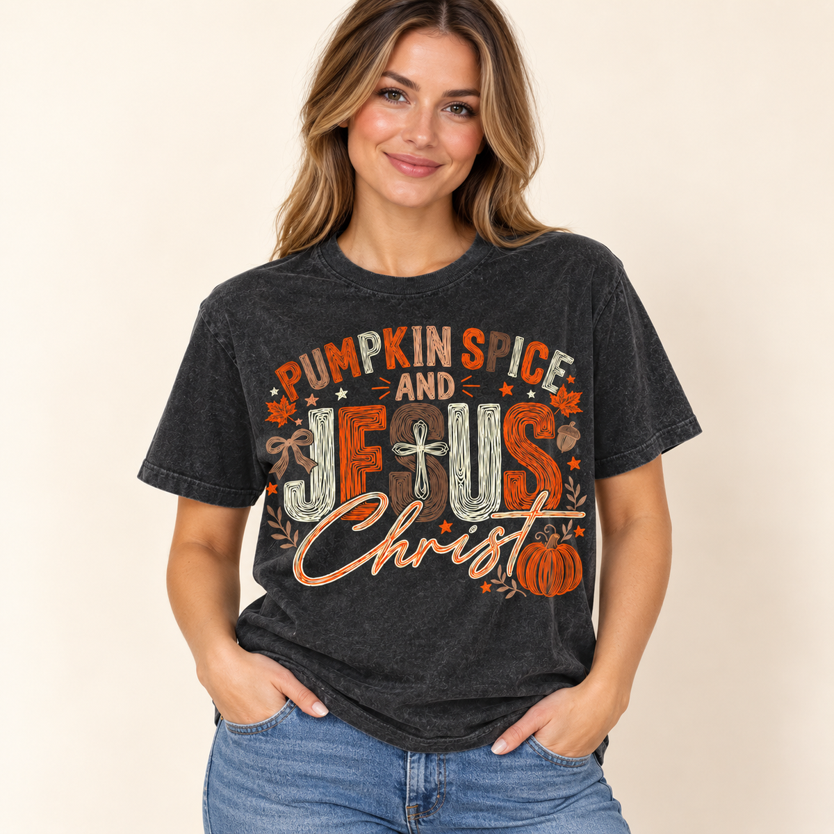 Pumpkin Spice & Jesus Christ Graphic Tee — PREORDER