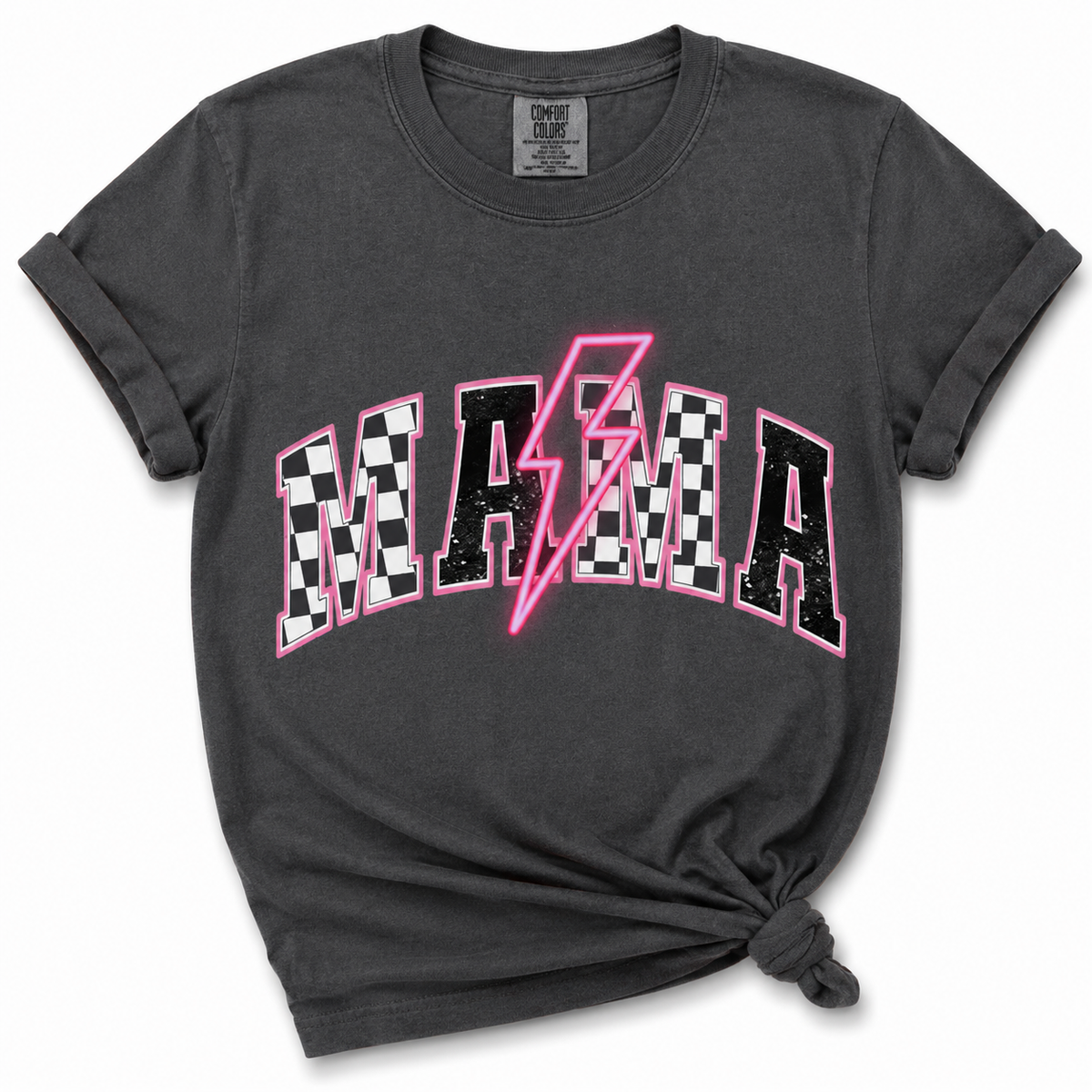 MAMA Checkered Lightning Bolt Graphic Tee