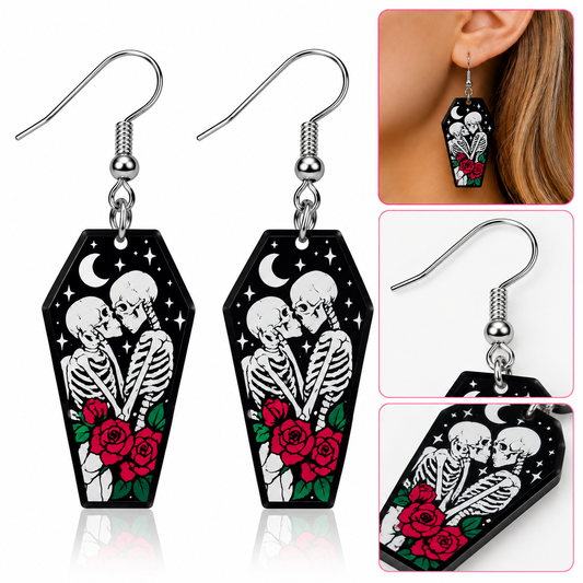 Till Death Do Us Part Skeleton Coffin Earrings