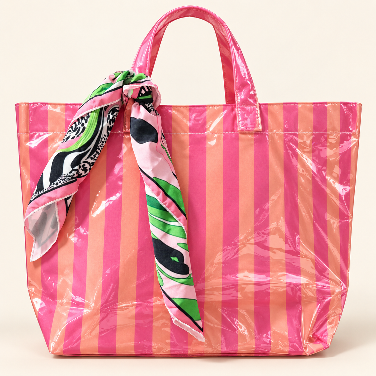 Pink & Peach Striped Tote with Scarf