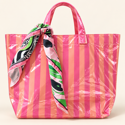 Pink & Peach Striped Tote with Scarf
