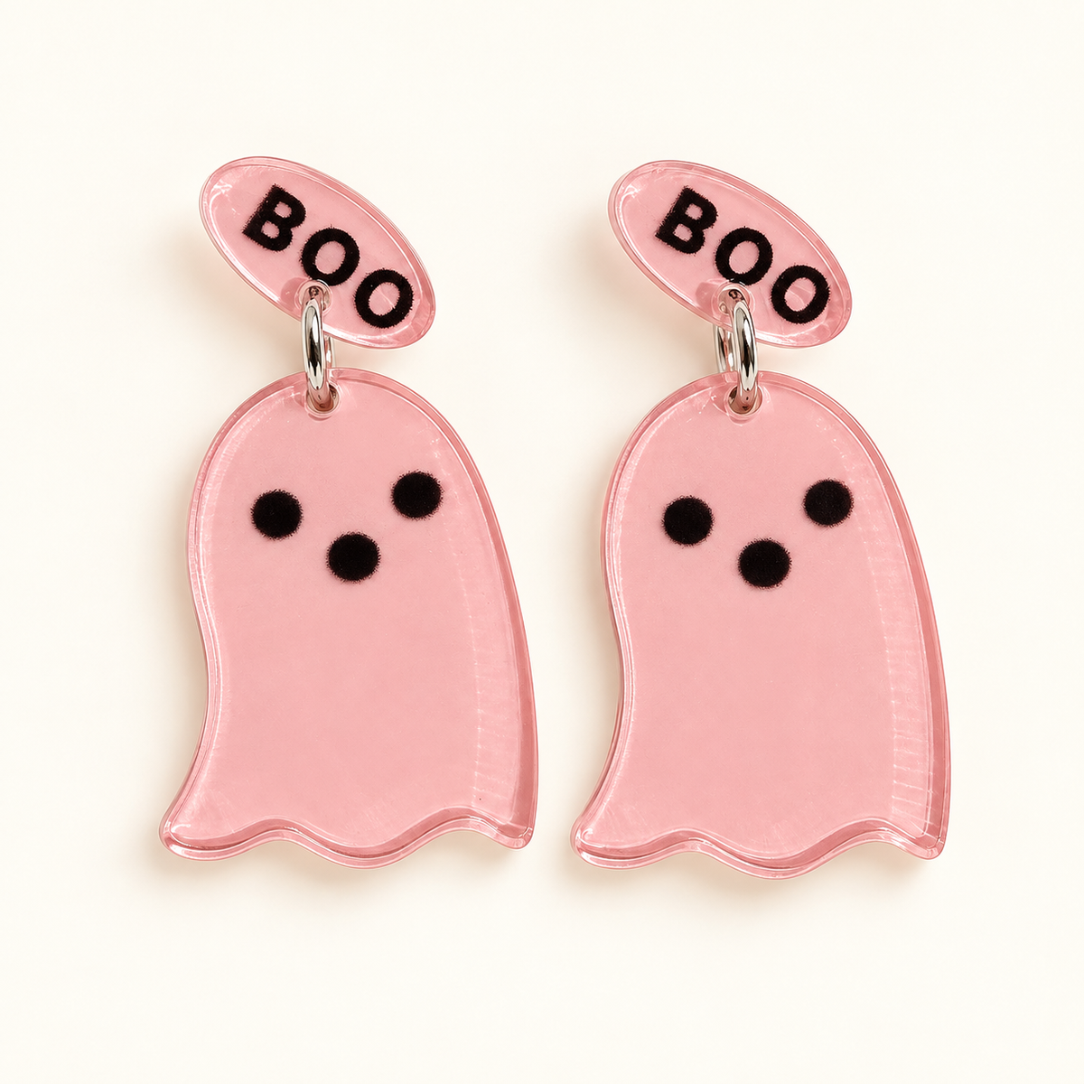 Pink BOO Ghost Halloween Earrings