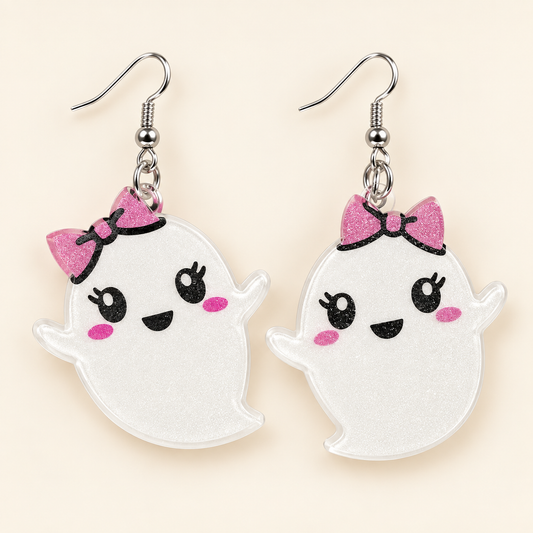 Pink Bow Ghost Dangle Earrings