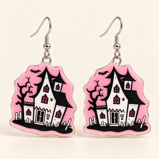 Pink Haunted House Dangle Earrings