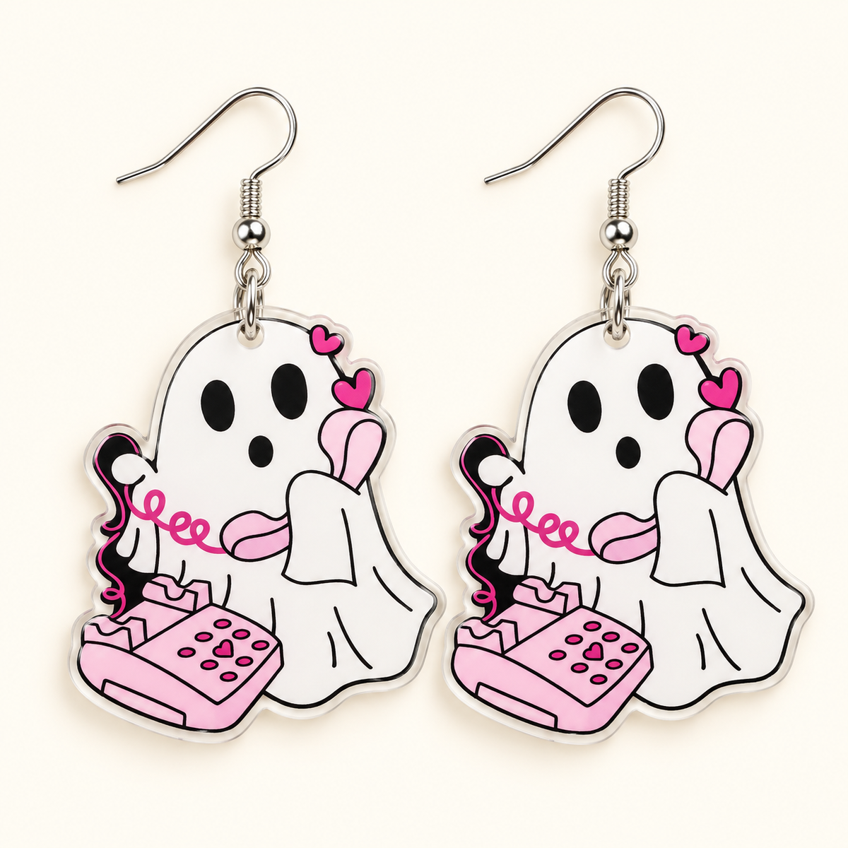 Spooky Calling Pink Telephone Ghost Earrings 👻💕