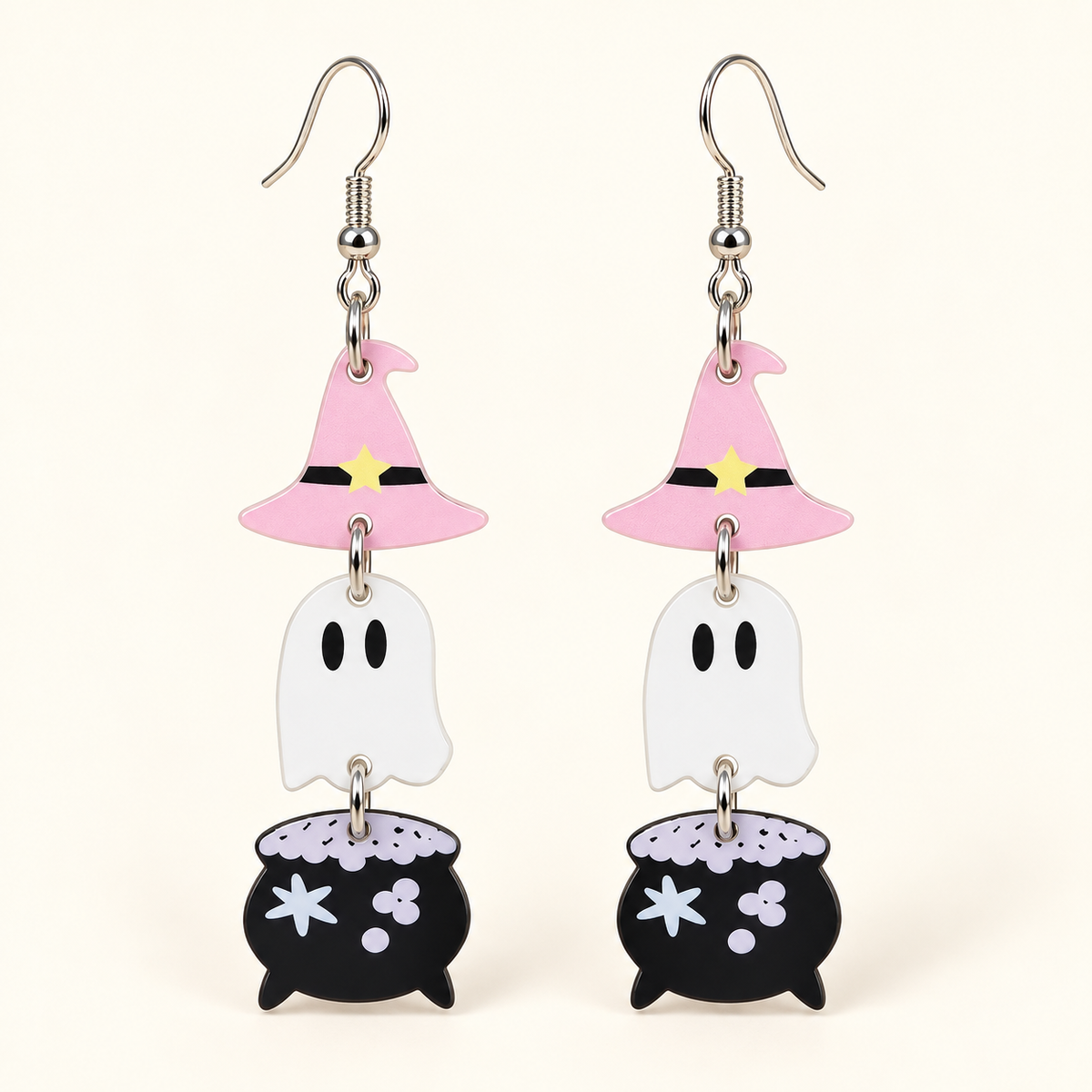 Pink Witch Ghost & Cauldron Earrings
