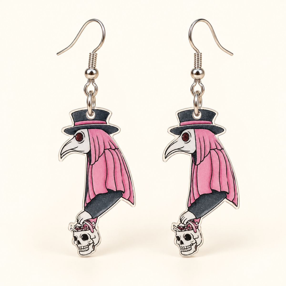 Pink Plague Doctor Earrings