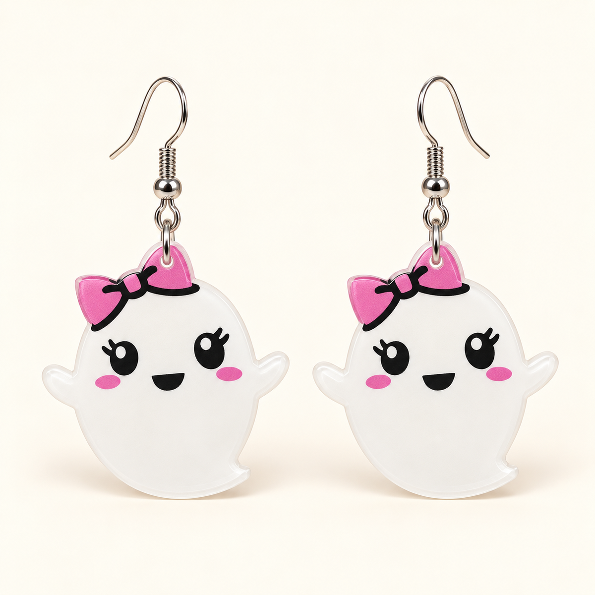Pink Bow Ghost Earrings
