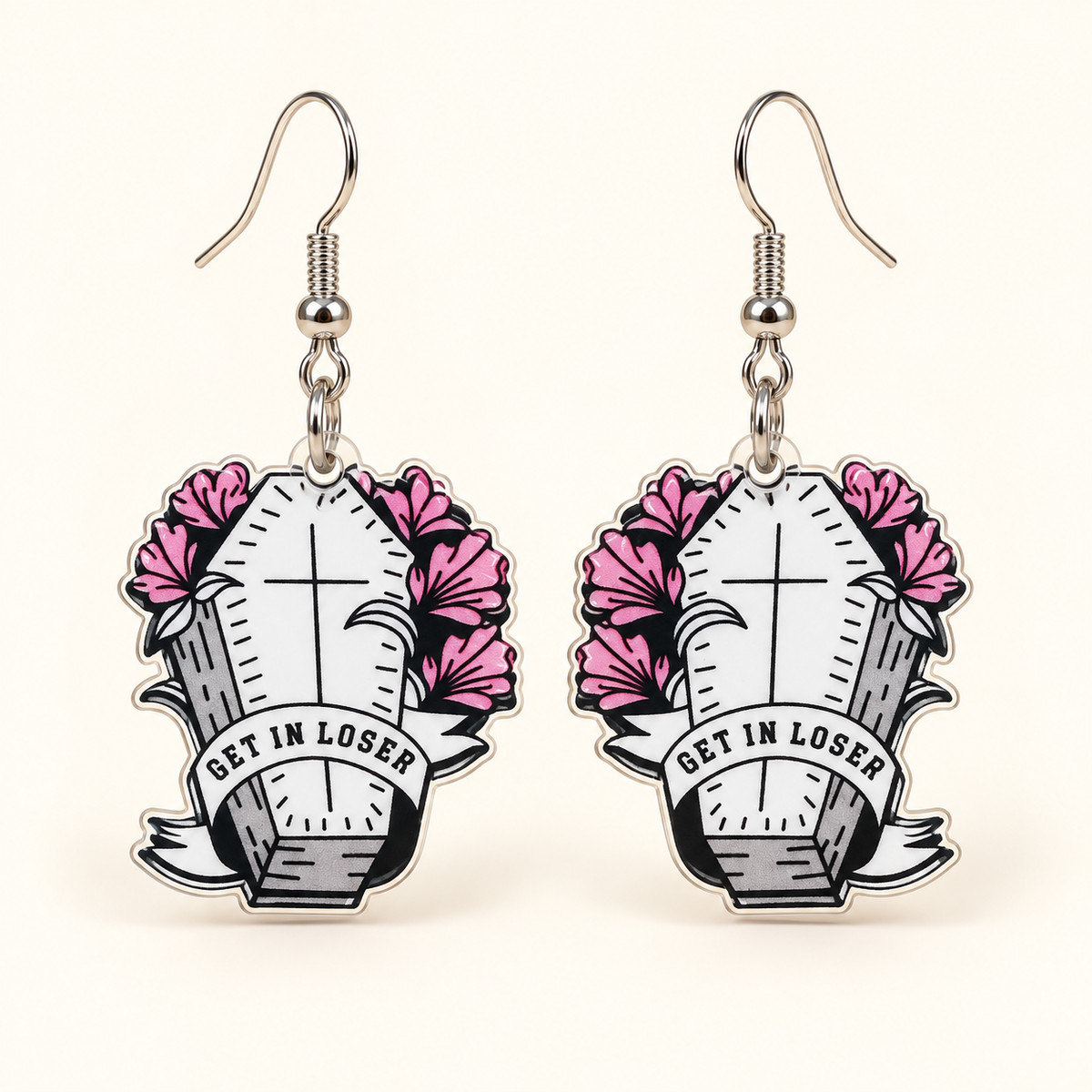 Get In Loser Floral Coffin Earrings
