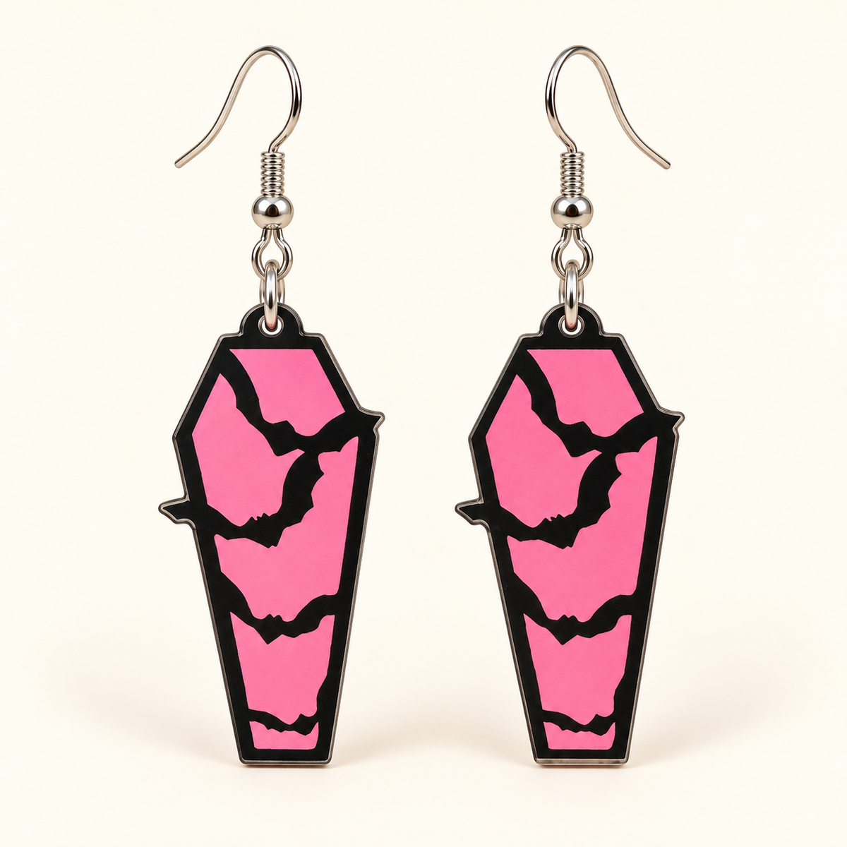 Pink Bat Coffin Earrings