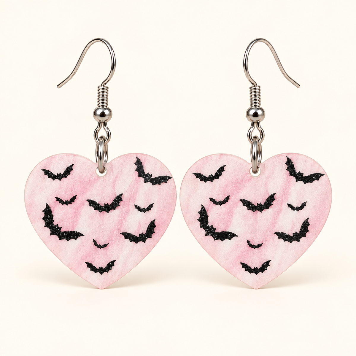 Pink Bat Heart Earrings