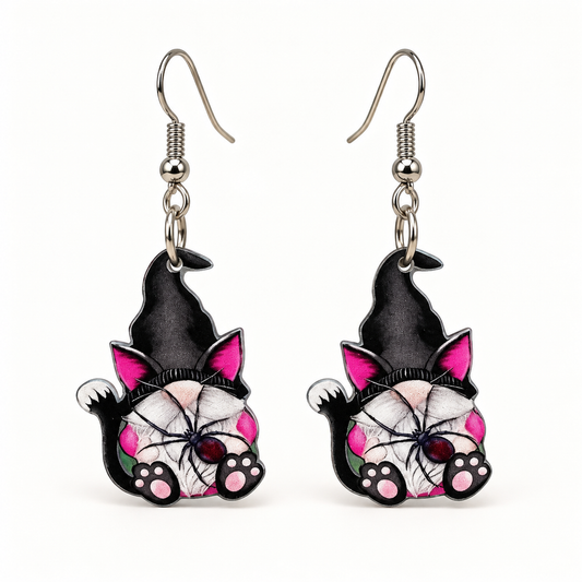 Witchy Black Cat & Spider Halloween Earrings
