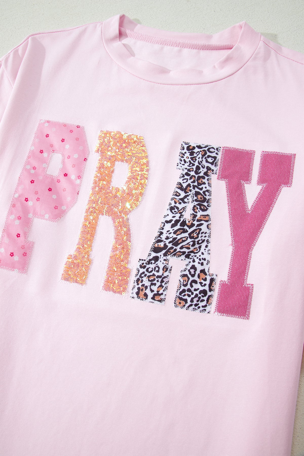 PRAY Sequin & Leopard Patch Tee
