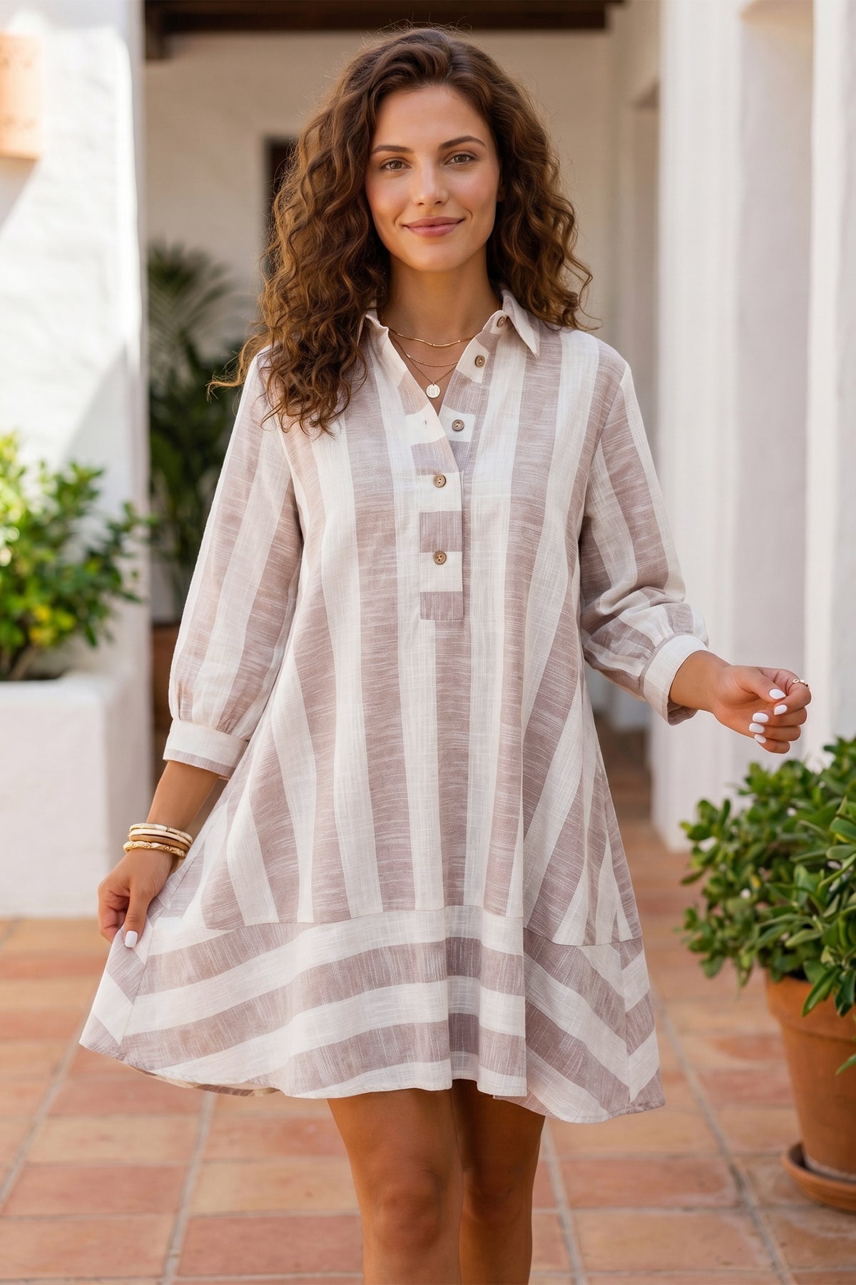 Sunday Stroll Striped Button-Front Dress