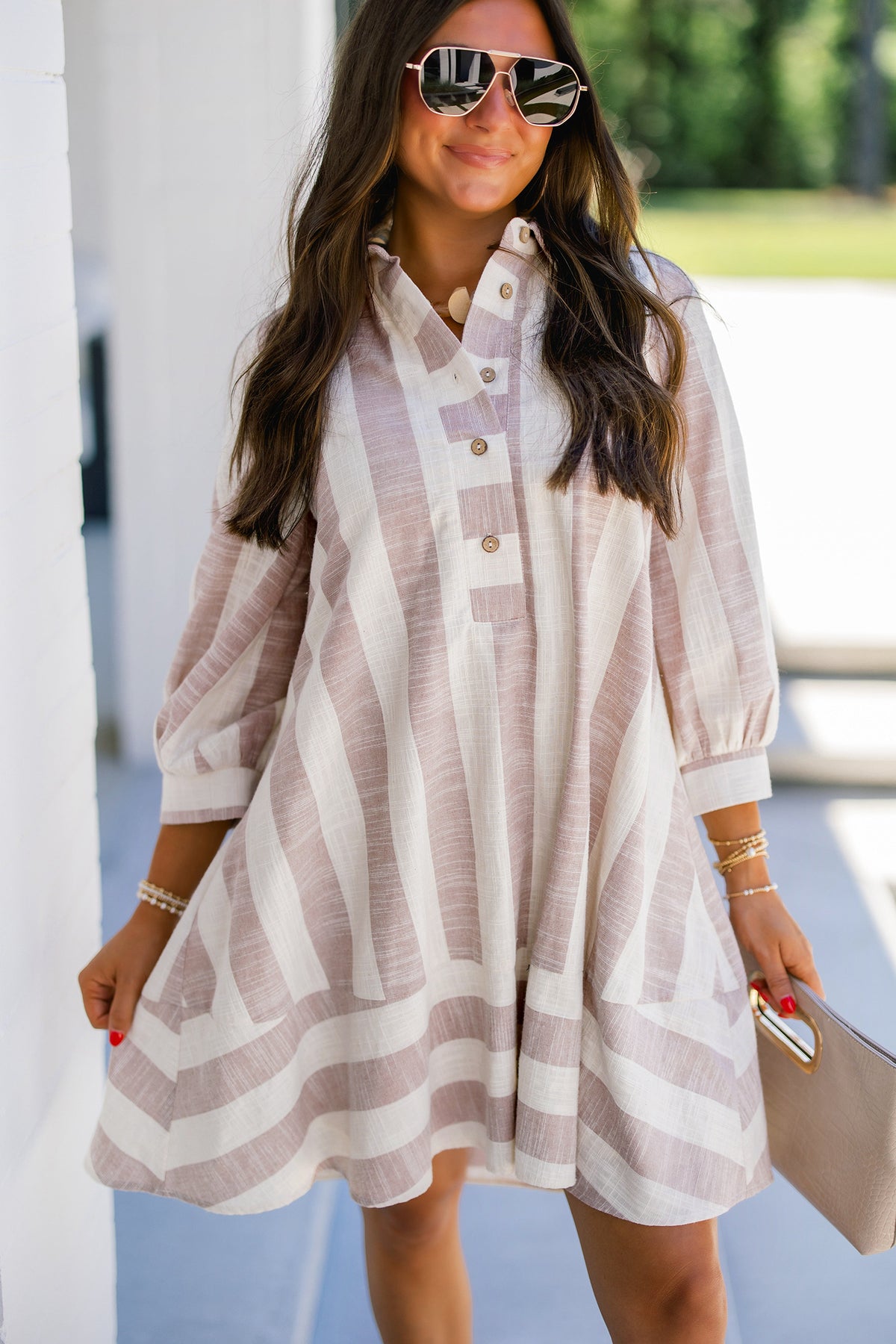 Sunday Stroll Striped Button-Front Dress