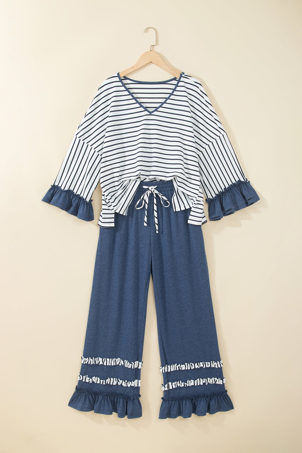 Blue Haven Striped & Ruffle Wide-Leg Pants Set