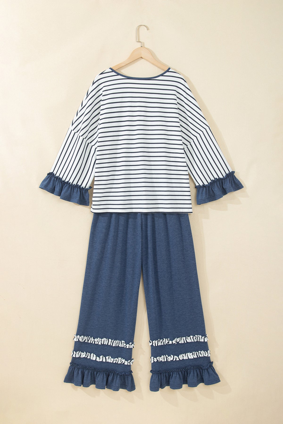 Blue Haven Striped & Ruffle Wide-Leg Pants Set
