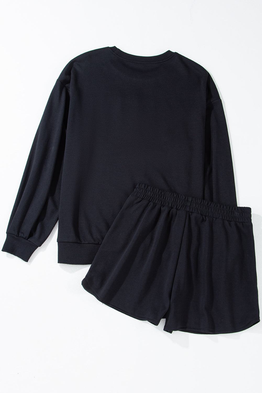 Sequined COFFEE Loose Fit Sweatshirt and Shorts Set-Black